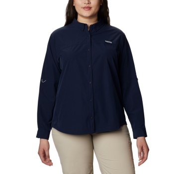 Columbia Coral Point Long Sleeve Woven Plus Size, Camisa Azul Marino Para Mujer | 137902-QIV